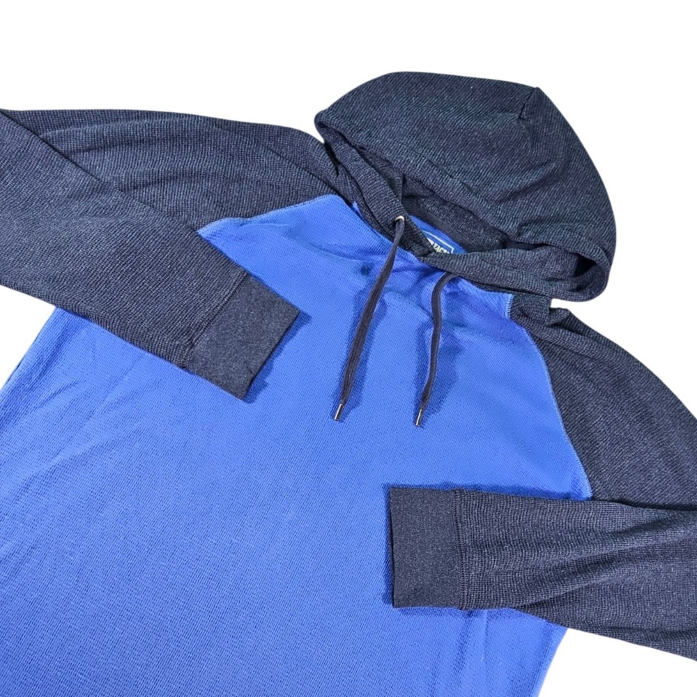 American Eagle Thermal Hoodie Mens L Blue‎ Navy Raglan Waffle Knit Curved Hem